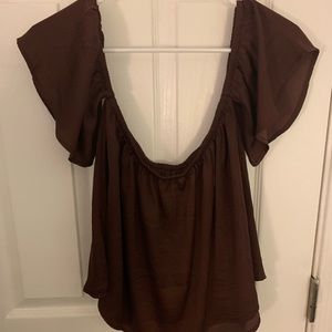 Off the shoulder burgundy top